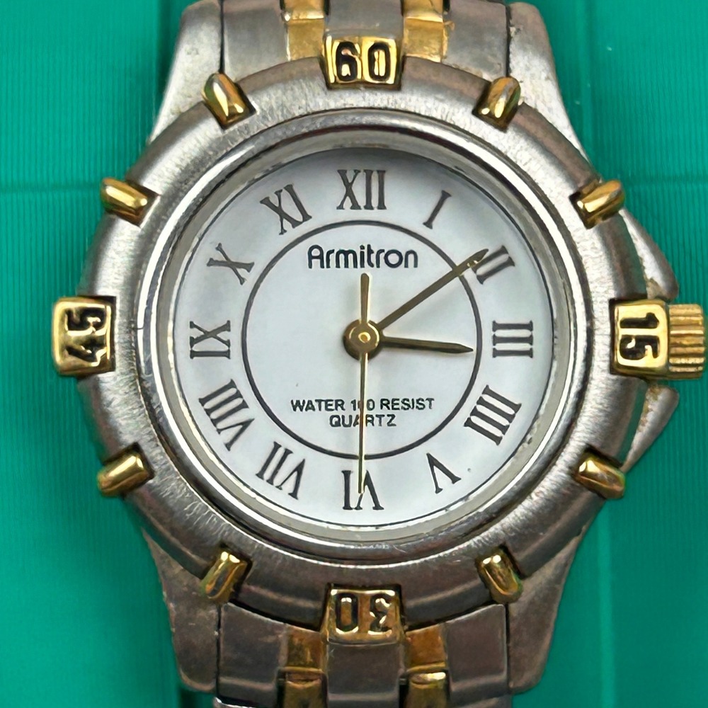 Armitron Two Tone Quartz Watch White Roman Numeral Dial 25/6017T